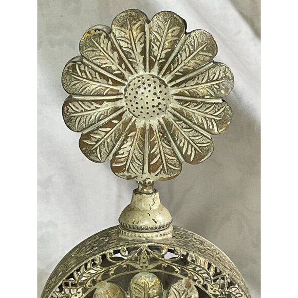 Ormolu Floral Filigree Enameled Metal 10" Perfume Bottle-Glass-Vintage - Picture 4 of 14